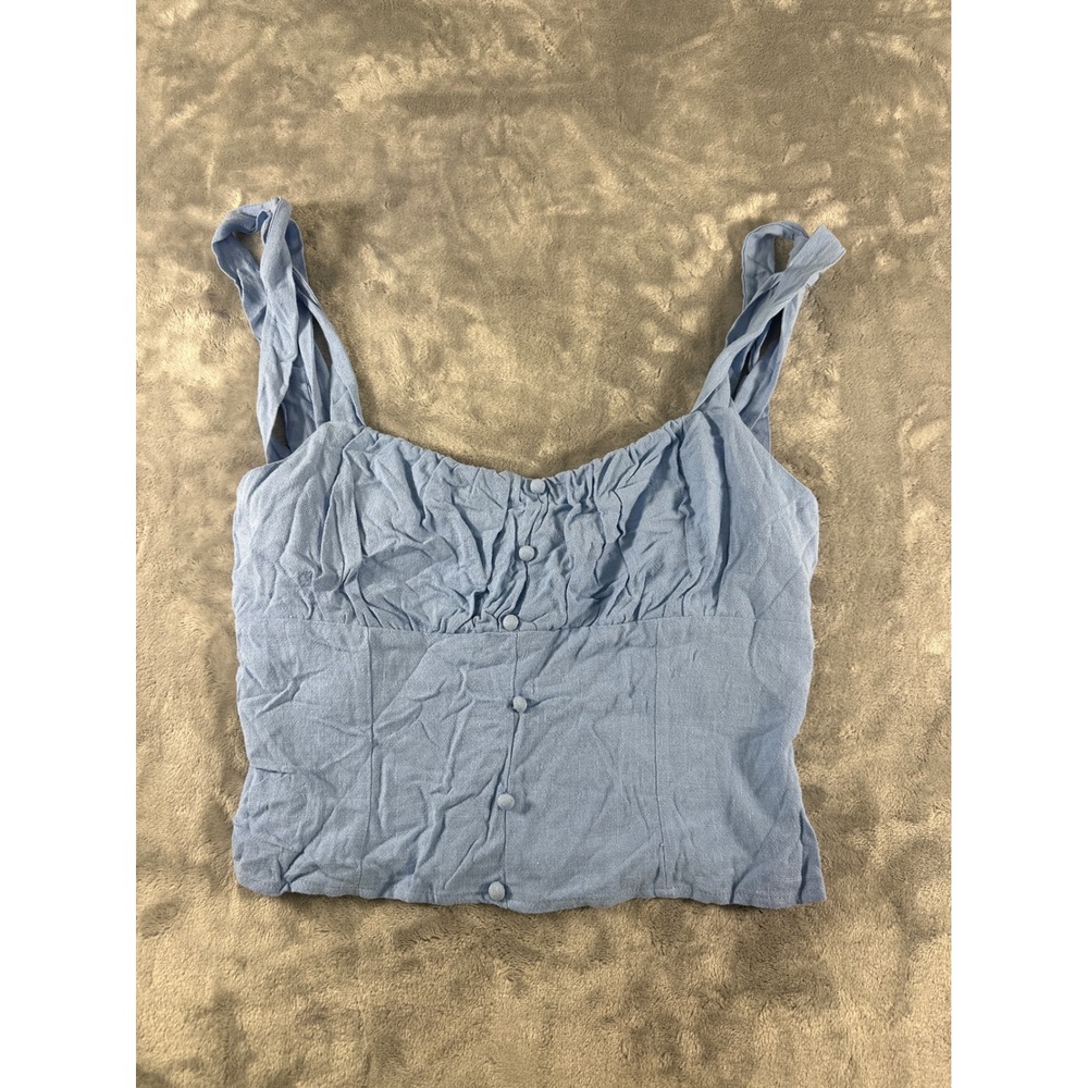 Sienna Sky Blue‎ Button Front Smocked Back Sleeveless Crop Top Large NWT